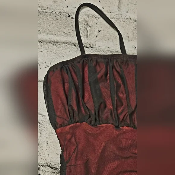 SHEIN Black Red Mesh Ruched Bodycon Mini Dress US 2 - Picture 8 of 13